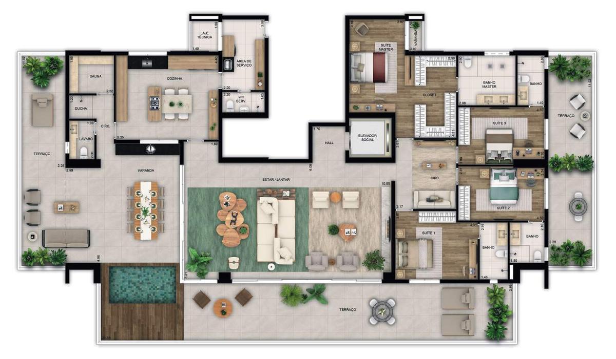 Planta 08 - 4 dorm 419m² - penthouse