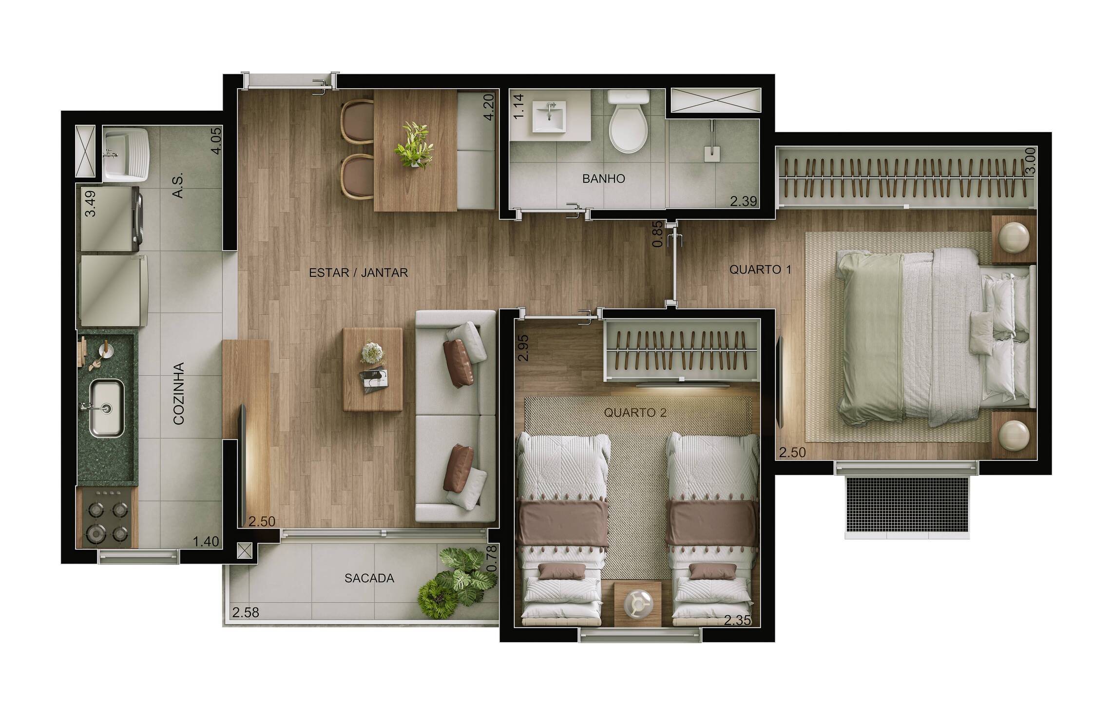 Planta 01 - 2 dorm 43m²