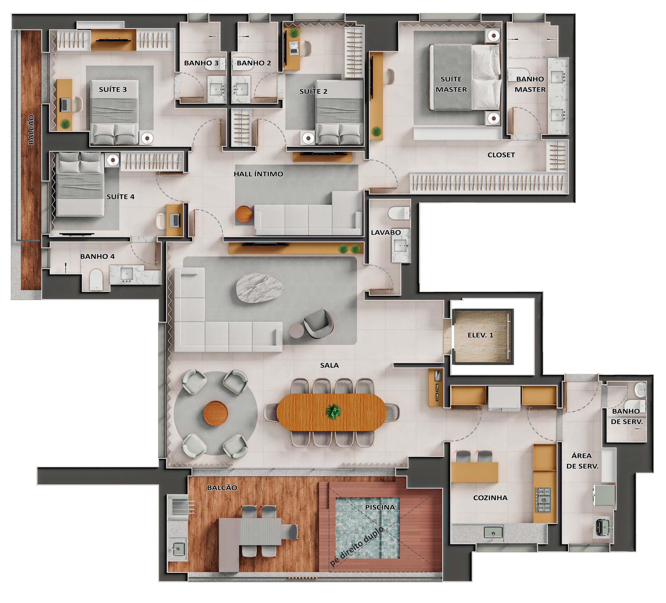 Planta 01 - 4 dorm 229m²