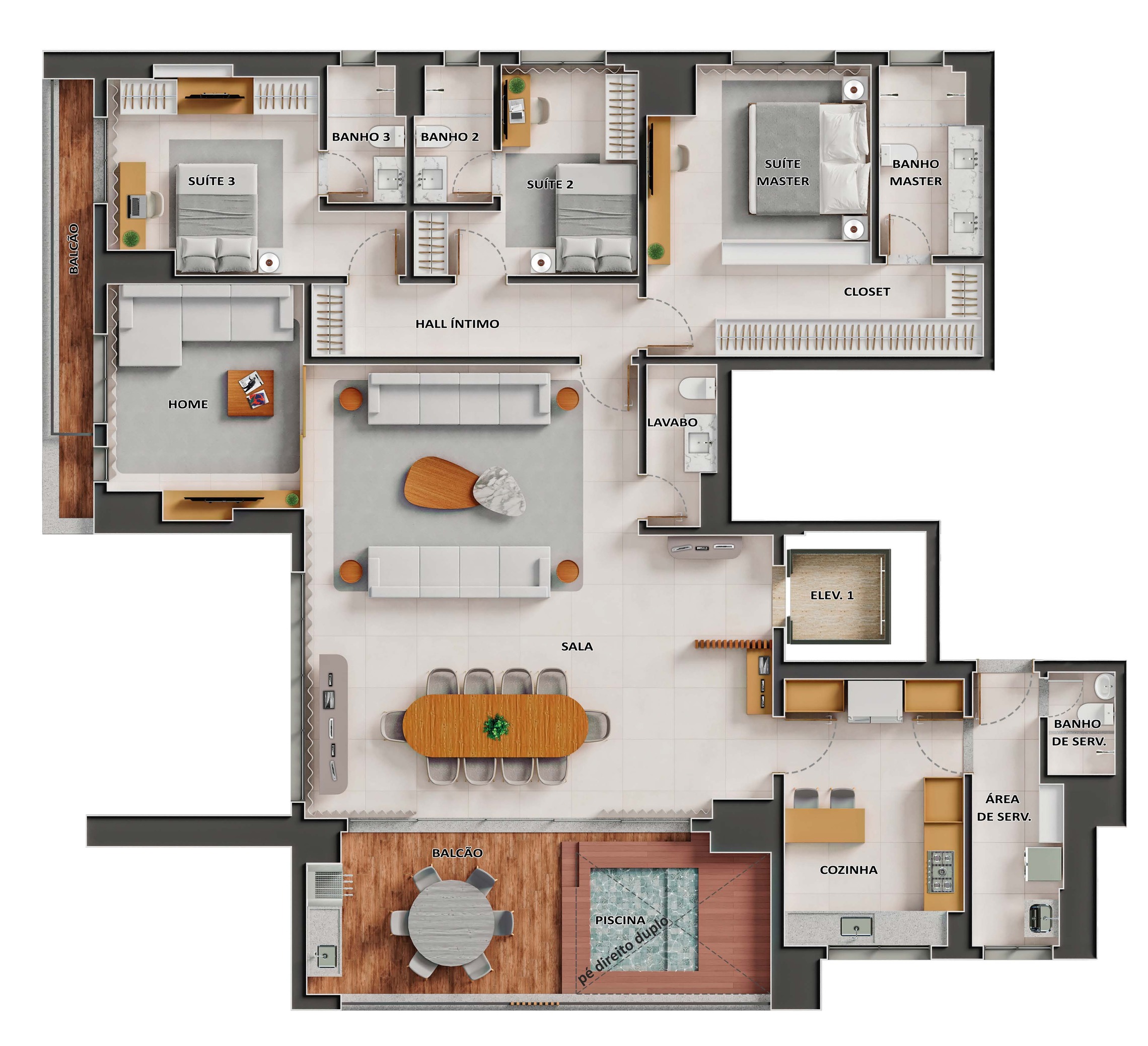 Planta 02 - 3 dorm 229m² - opção