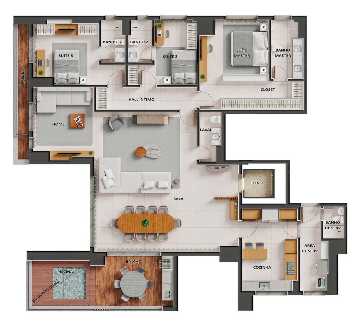 Planta 04 - 3 dorm 231m² - opção