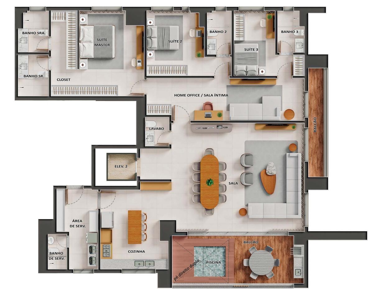 Planta 07 - 3 dorm 250m² - opção