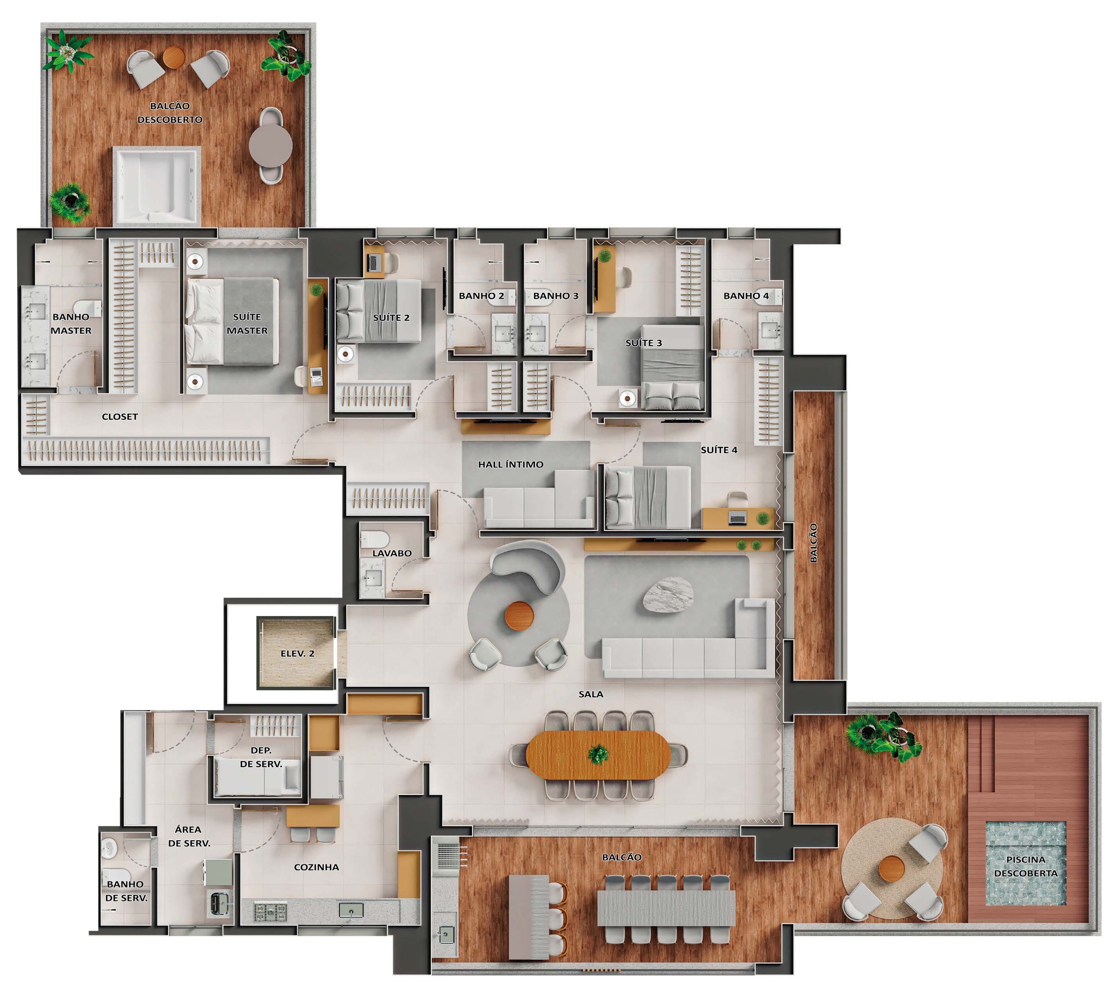 Planta 12 - 4 dorm 315m² - garden