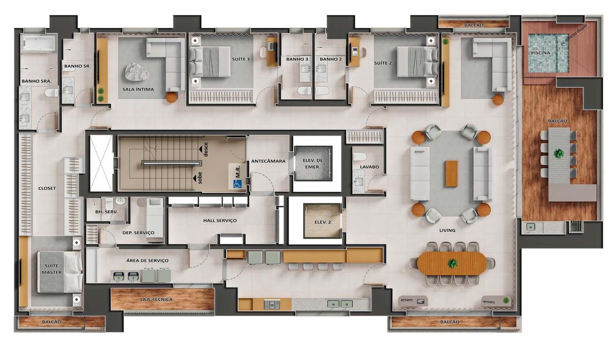 Planta 14 - 3 dorm 320m² - penthouse - opção