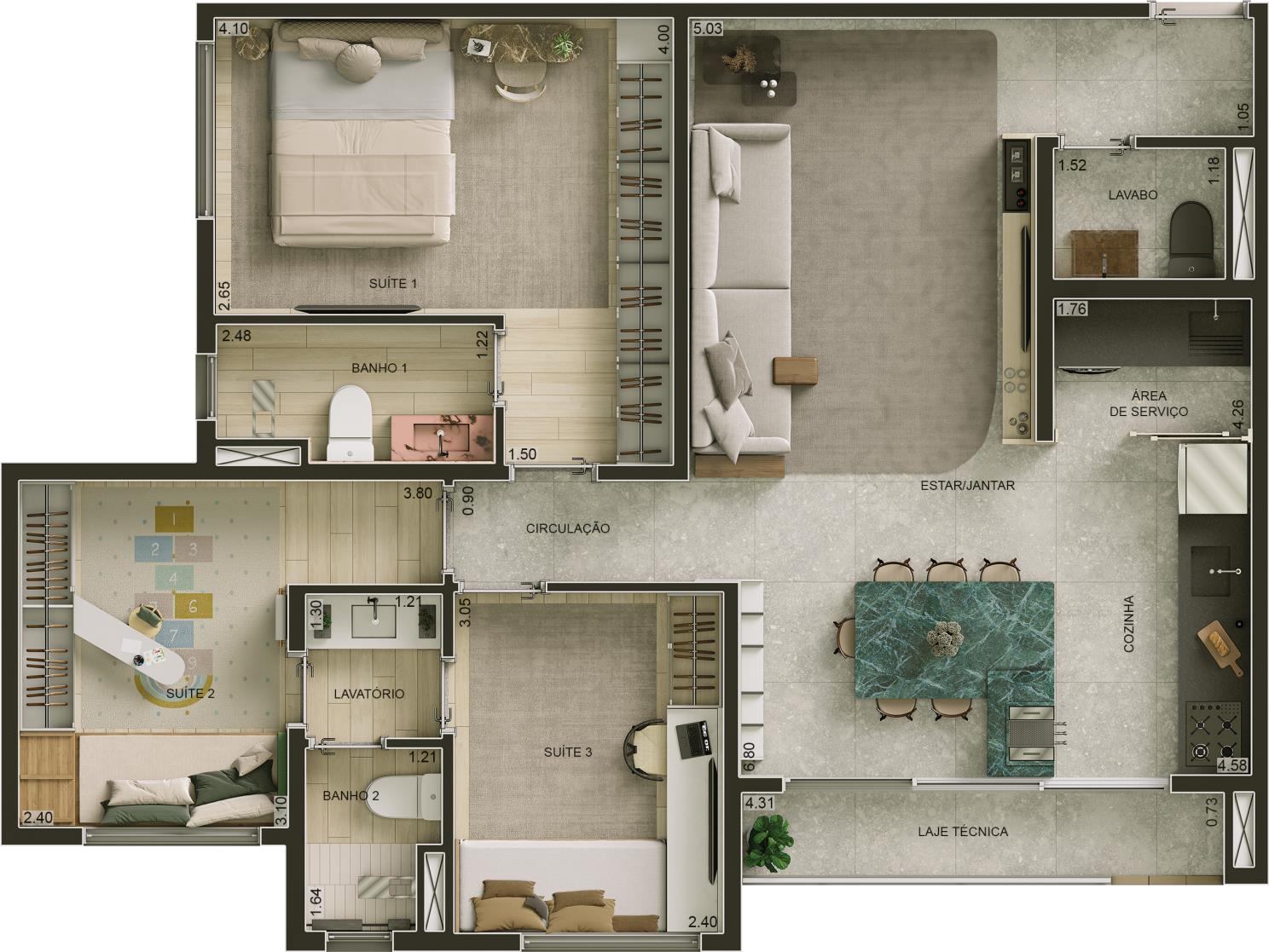 Planta 02 - 3 dorm 85m²