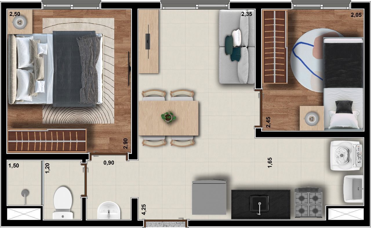 Planta 01 - 2 dorm 33,50m²