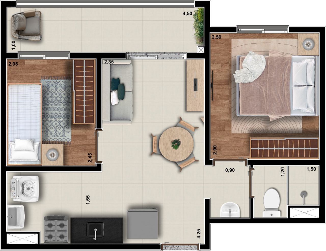 Planta 02 - 2 dorm 39,50m²