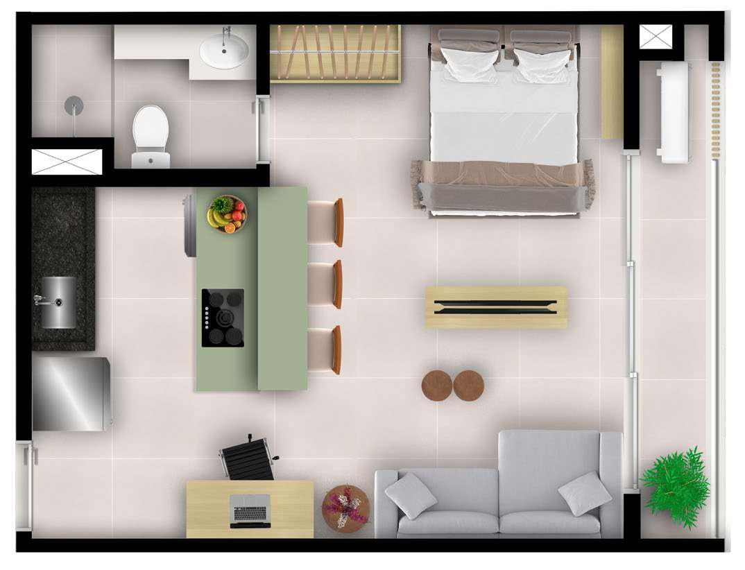 Planta 02 - 1 dorm 37m² - studio