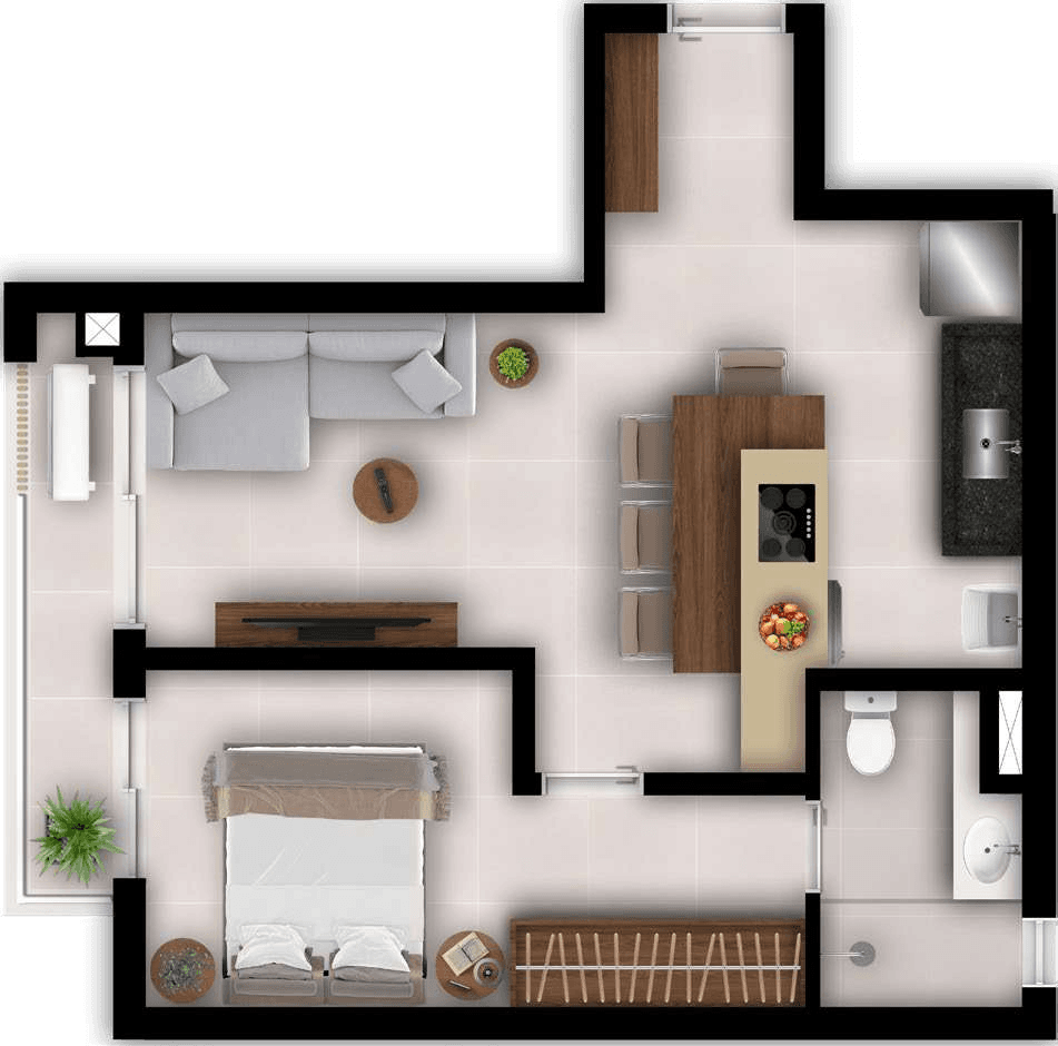 Planta 03 - 1 dorm 46m²