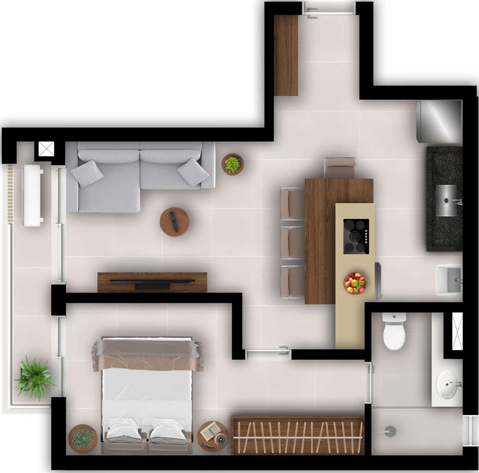 Planta 03 - 1 dorm 46m²
