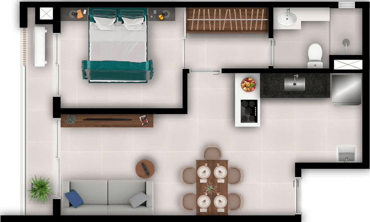 Planta 04 - 1 dorm 46m²