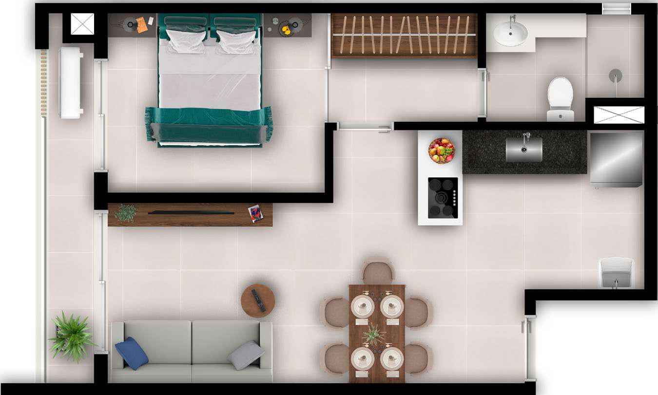 Planta 04 - 1 dorm 46m²