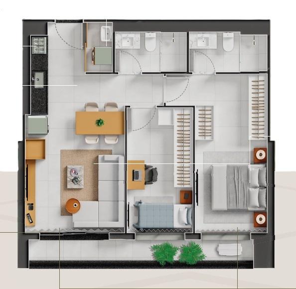 Planta 02 - 2 dorm 71,69m²