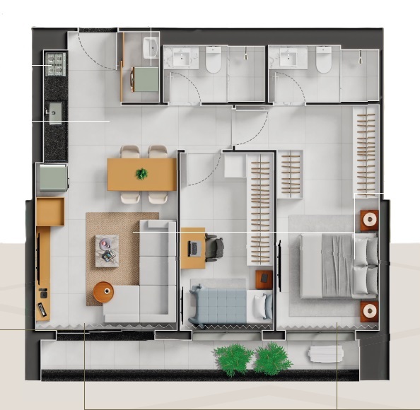 Planta 02 - 2 dorm 71,69m²