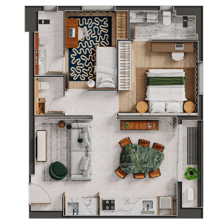 Planta 03 - 2 dorm 77,79m²