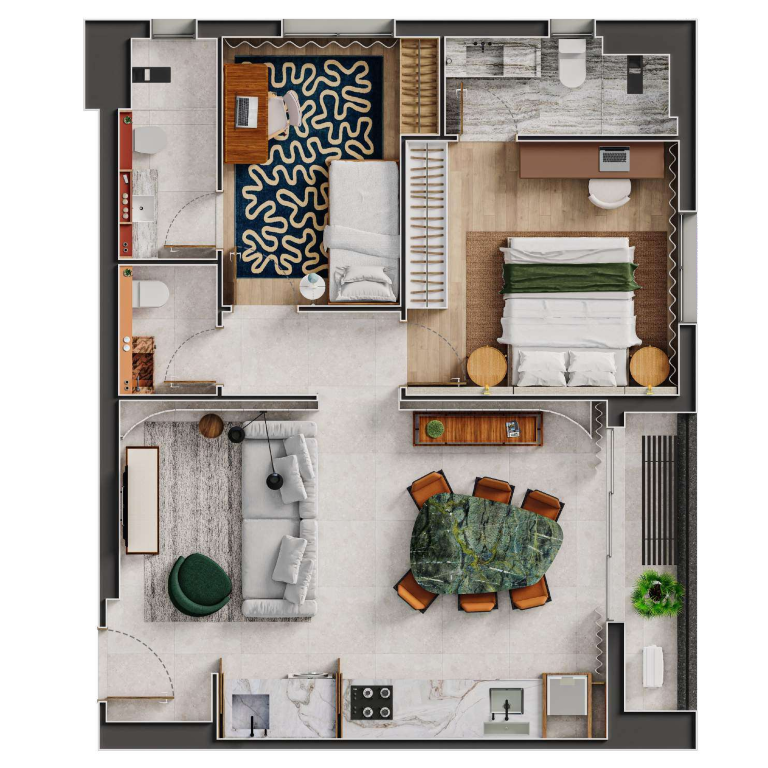 Planta 03 - 2 dorm 77,79m²