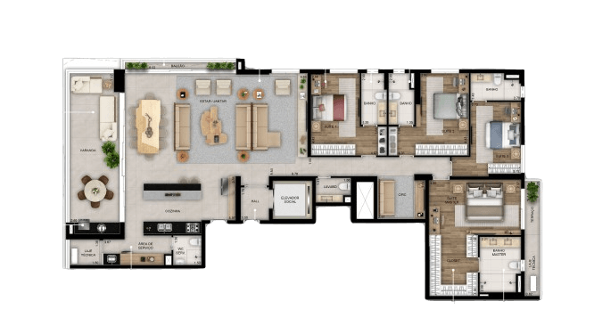 Planta 01 - 4 dorm 243,39m²