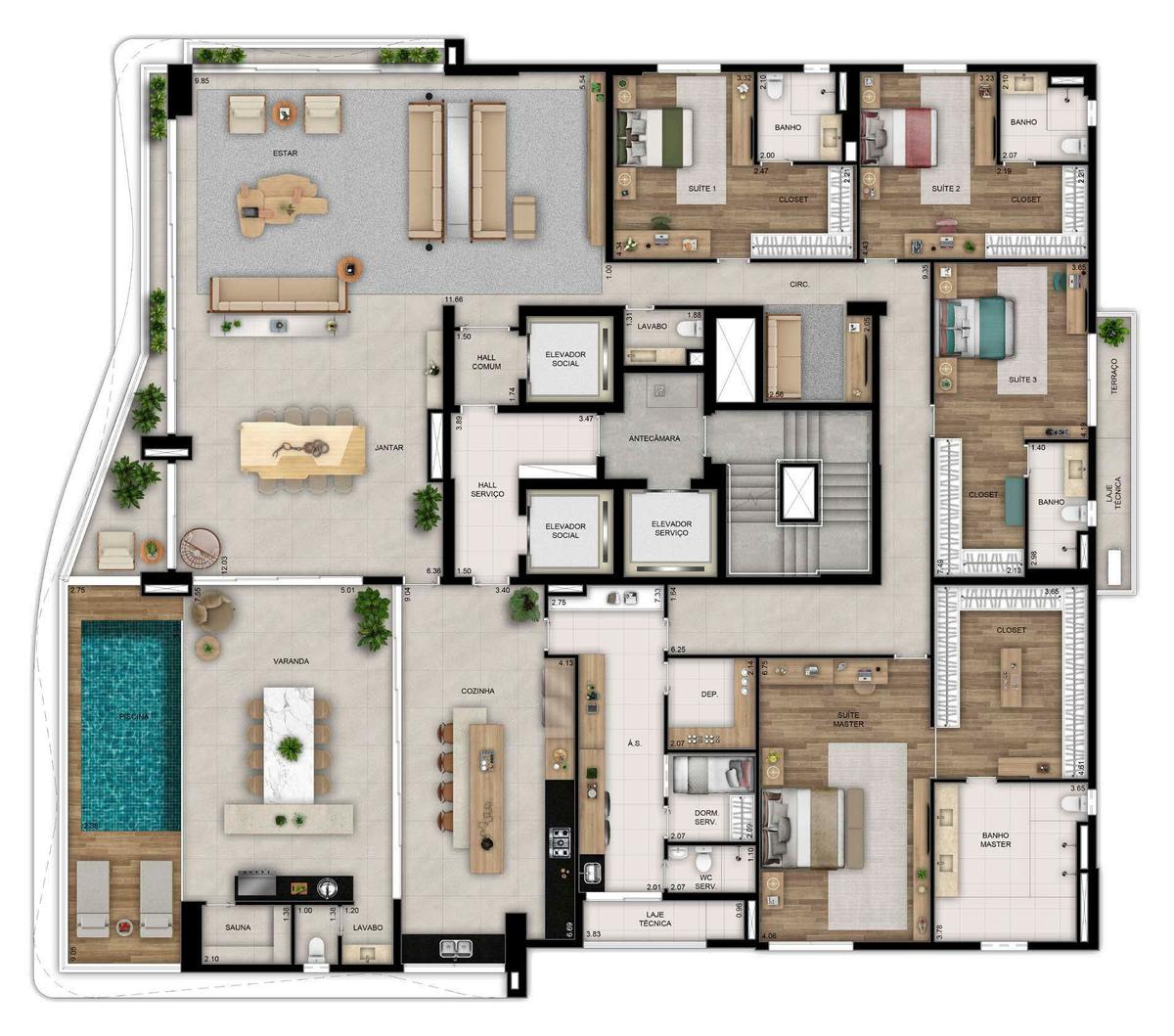 Planta 03 - 4 dorm 470,98m² - penthouse