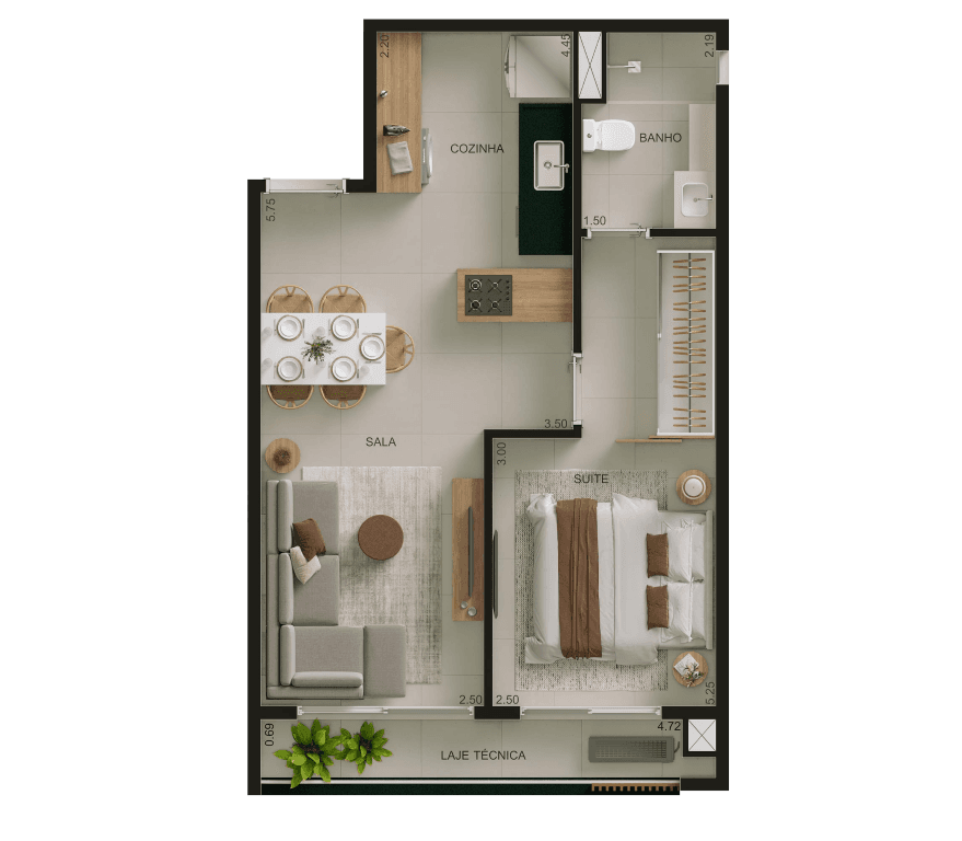 Planta 02 - 1 dorm 45m²