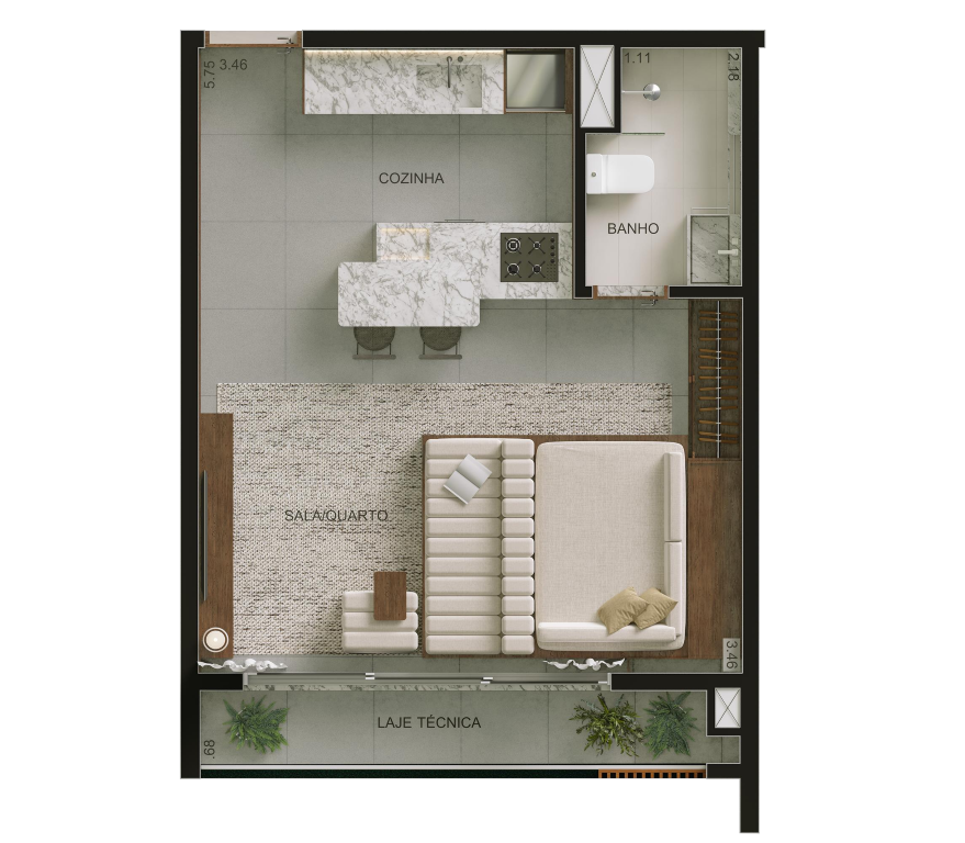Planta 01 - 1 dorm 37m² - studio