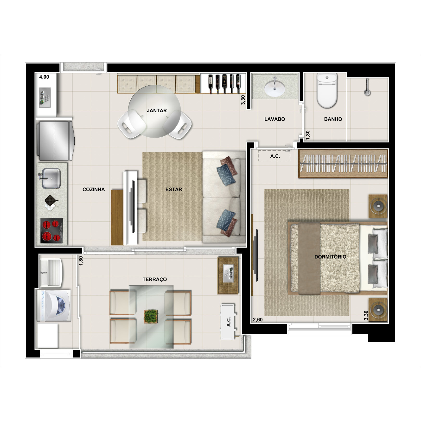 Planta 01 - 1 dorm 38m²