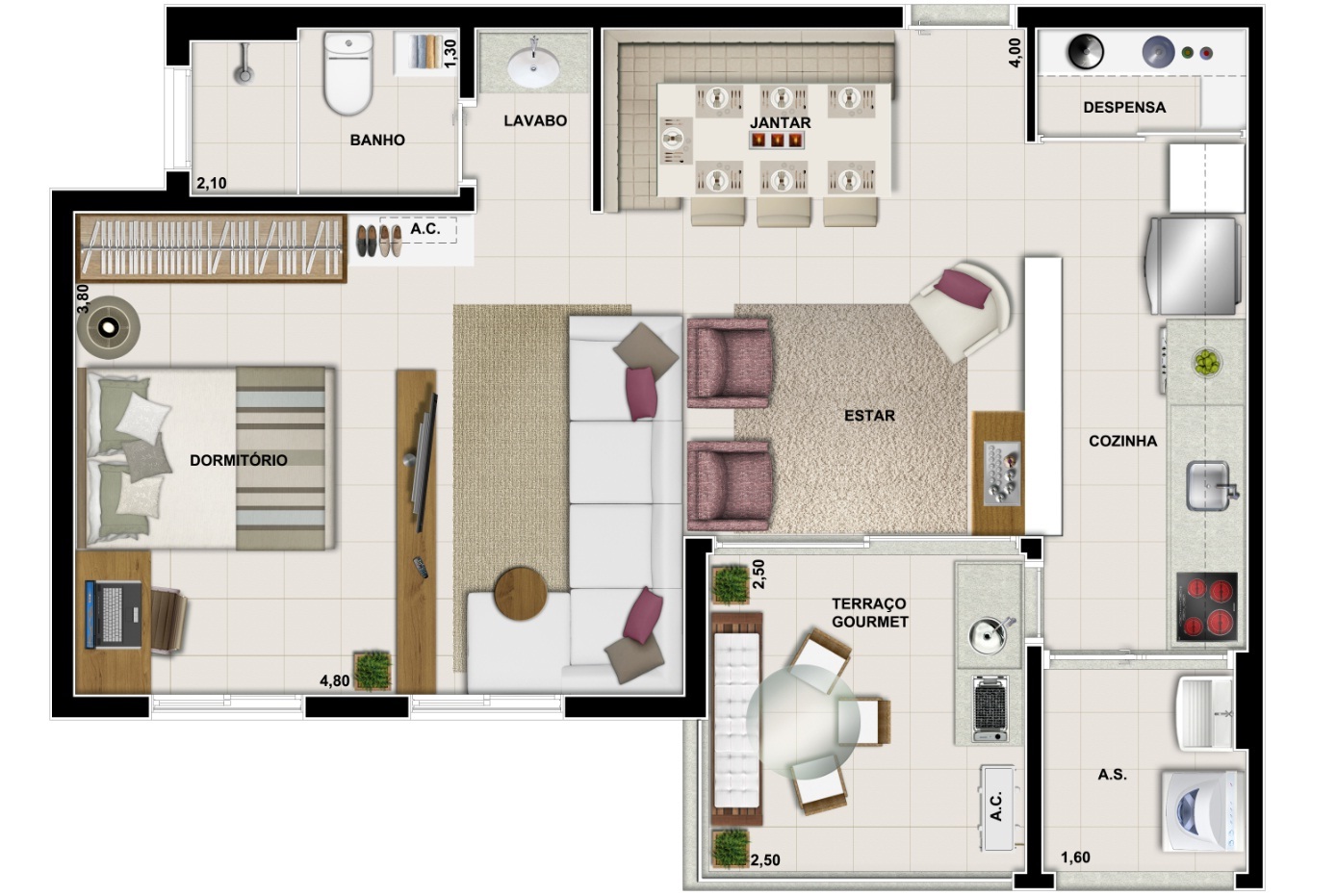 Planta 04 - 1 dorm 58m² - opção