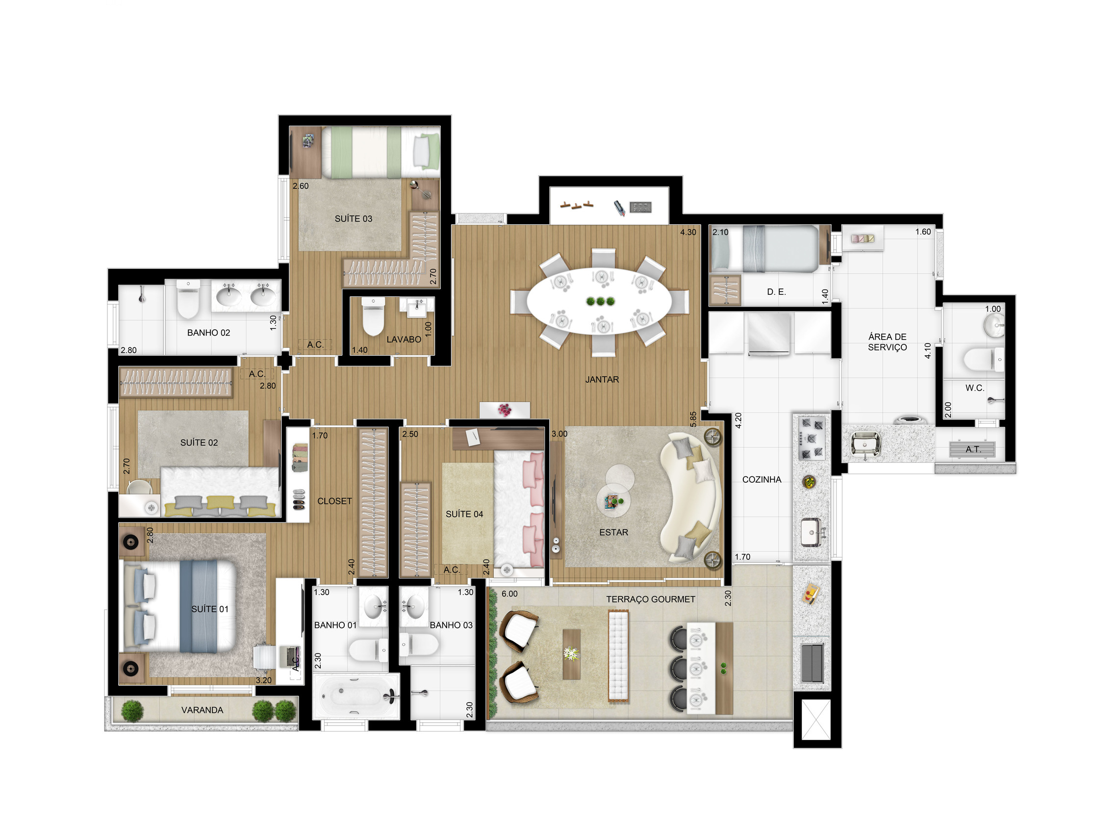 Planta 01 - 4 dorm 128m²
