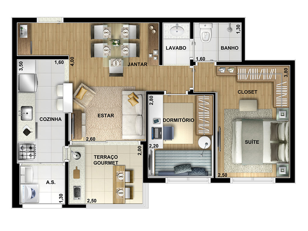 Planta 01 - 2 dorm 54m²