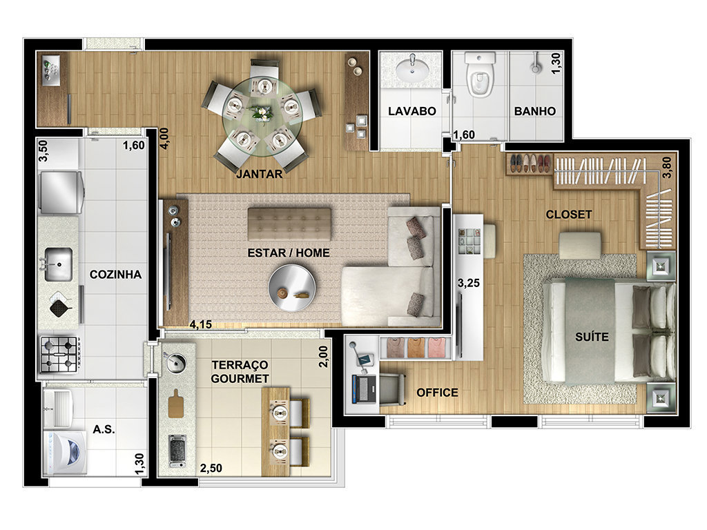 Planta 02 - 1 dorm 54m² - opção