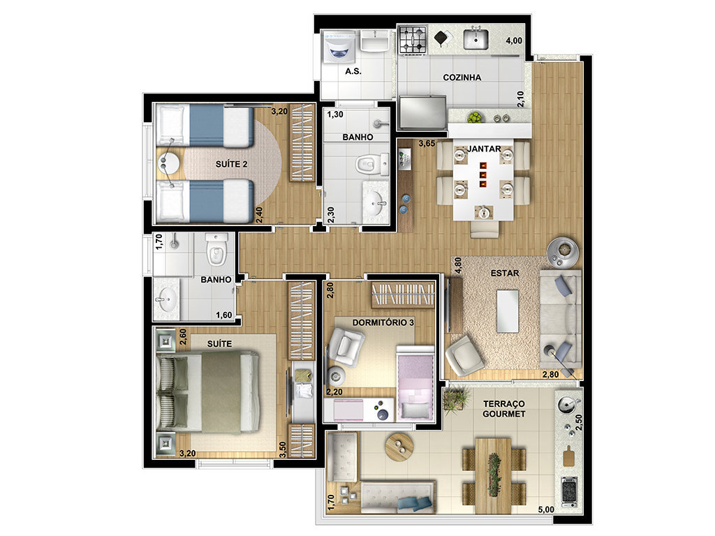 Planta 04 - 3 dorm 77m²