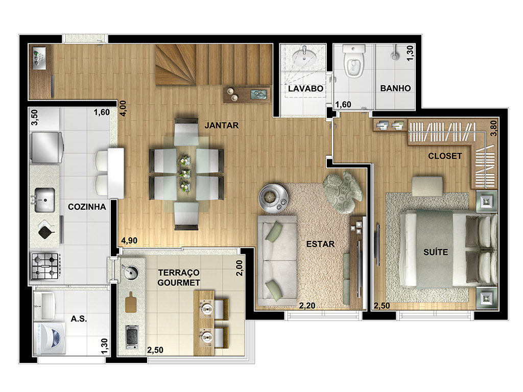 Planta 05 - 1 dorm 117m² - duplex inferior