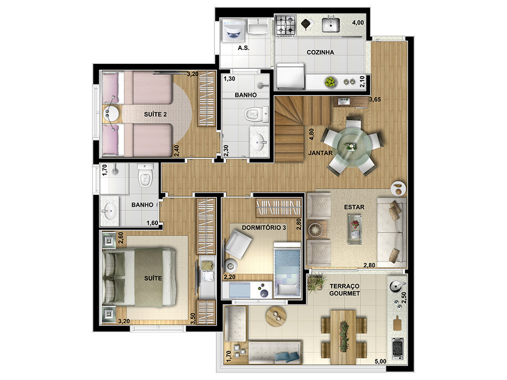 Planta 08 - 3 dorm 152m² - duplex inferior