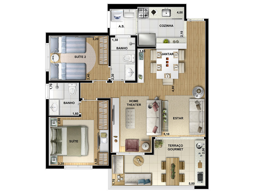 Planta 09 - 2 dorm 152m² - duplex inferior opção