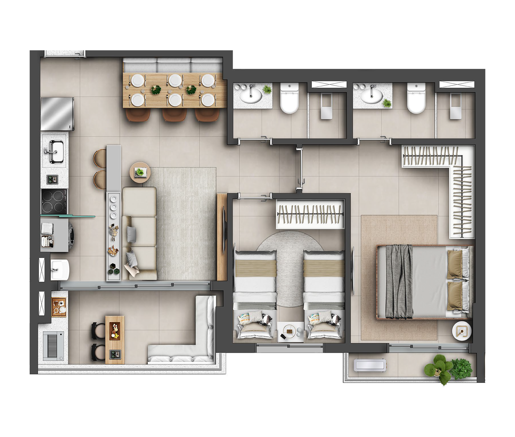 Planta 02 - 2 dorm 63m²