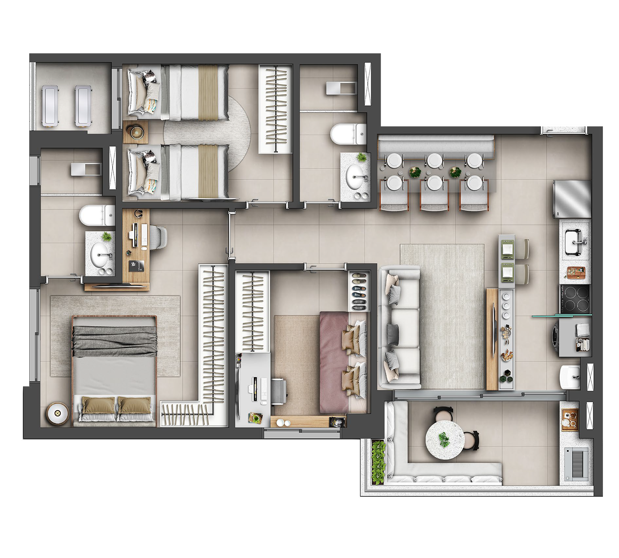 Planta 04 - 3 dorm 77m²