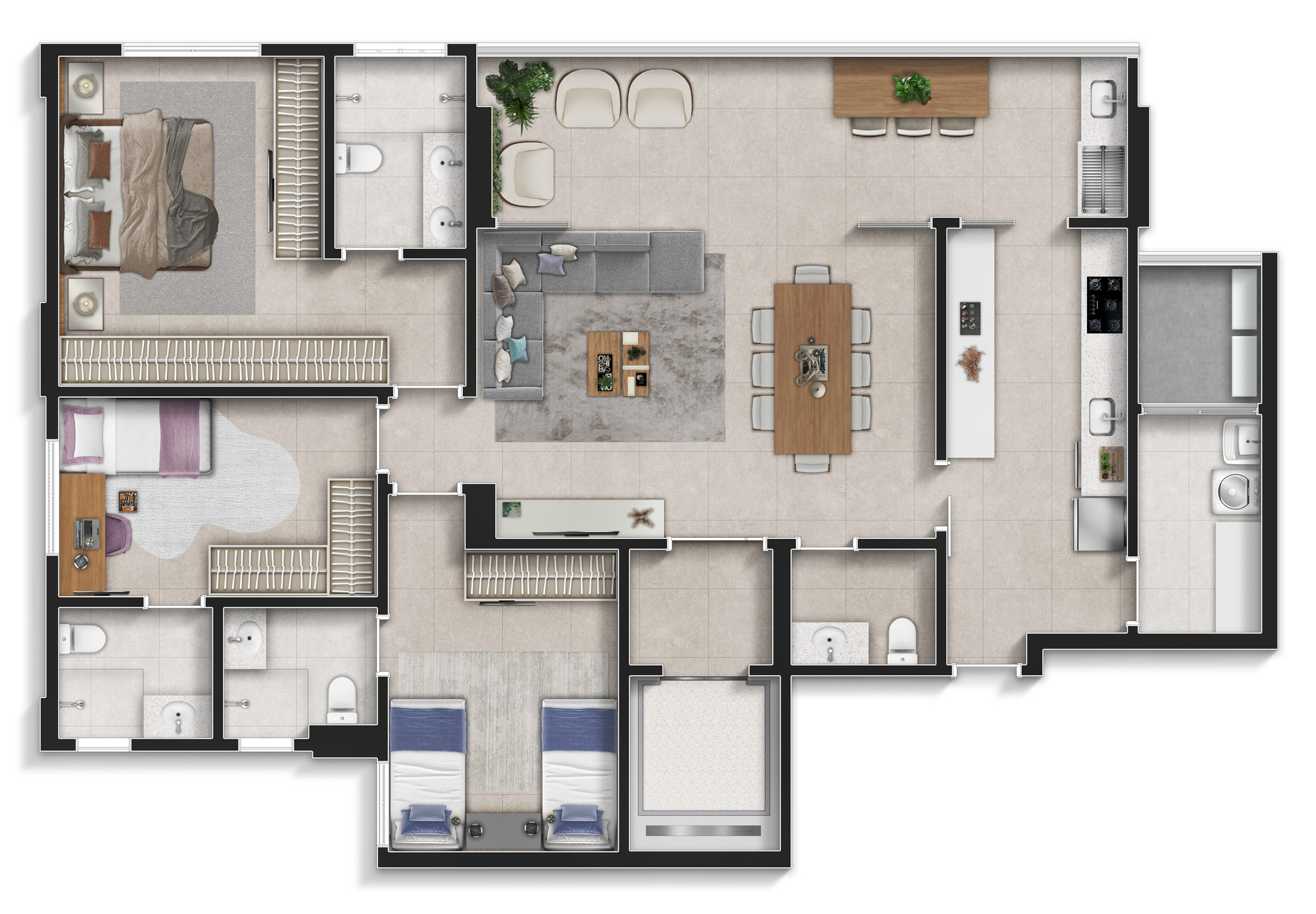 Planta 03 - 3 dorm 143m² - opção 2