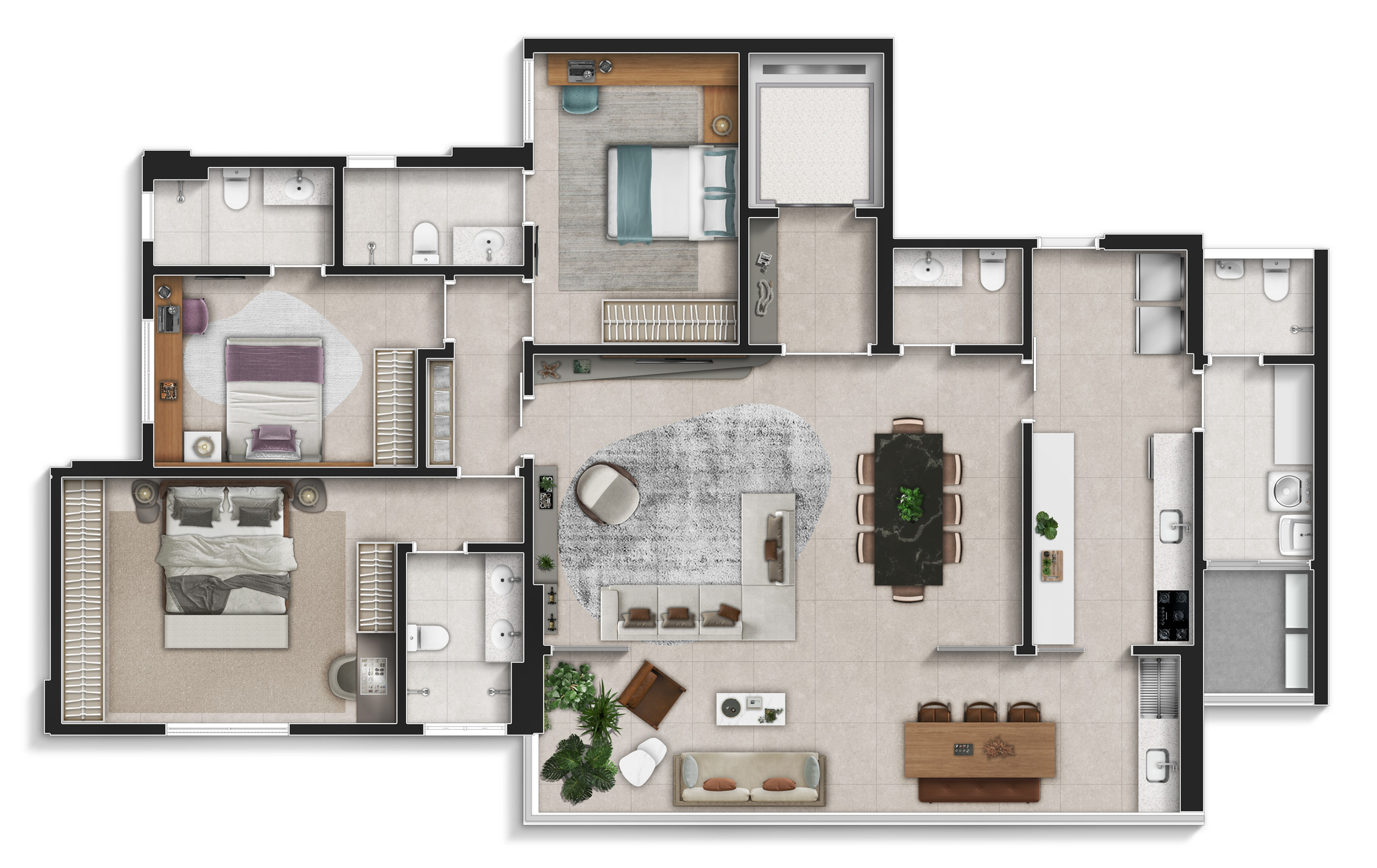 Planta 06 - 3 dorm 164m² - opção 2