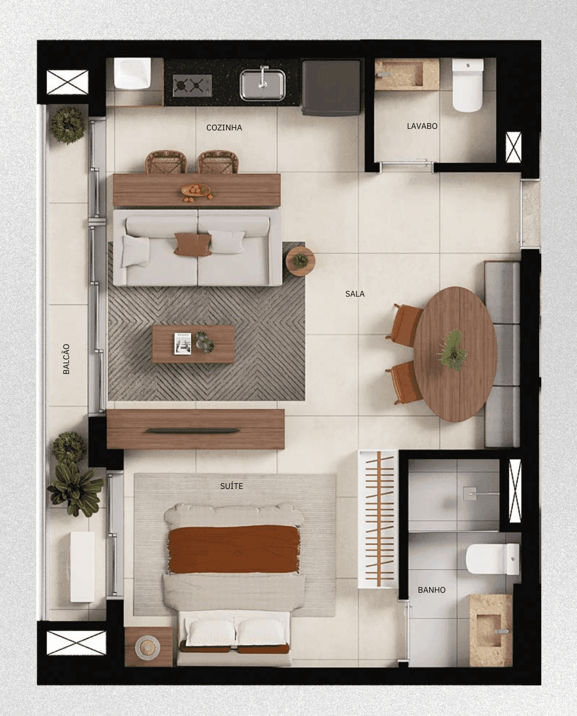Planta - 1 dorm 47m² - studio