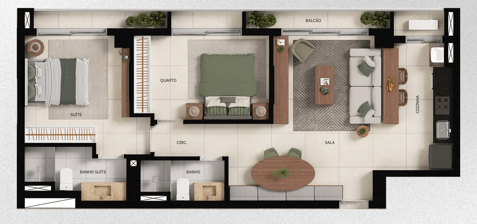 Planta 04 - 2 dorm 74,37m²