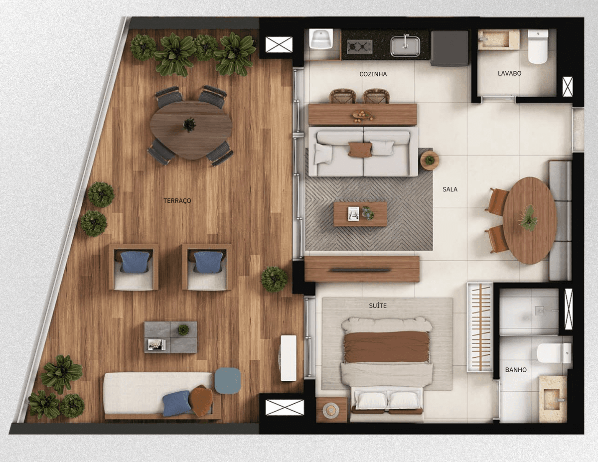 Planta 05 - 1 dorm 76,66m² - garden