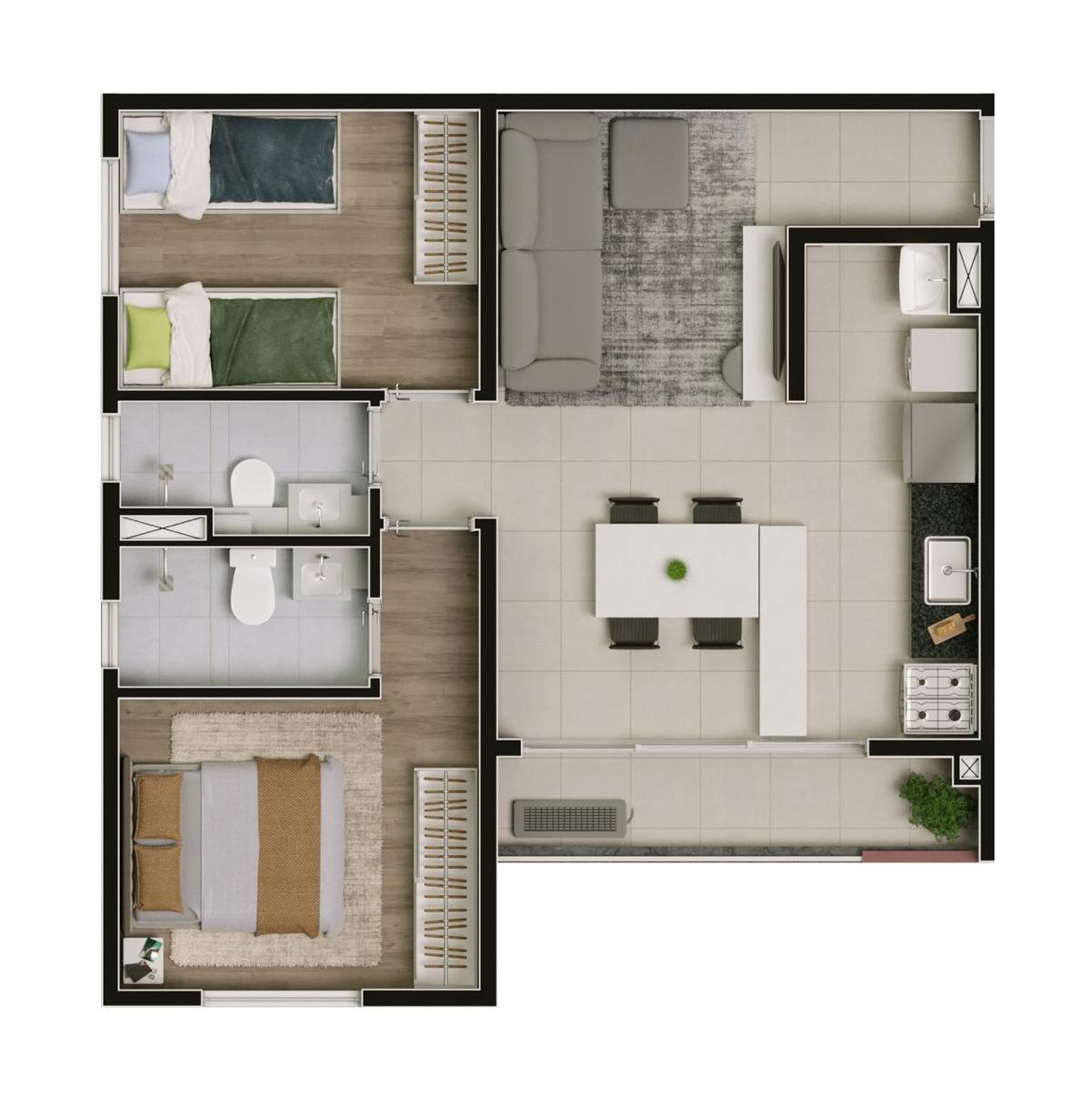 Planta 03  - 2 dorm 54m²