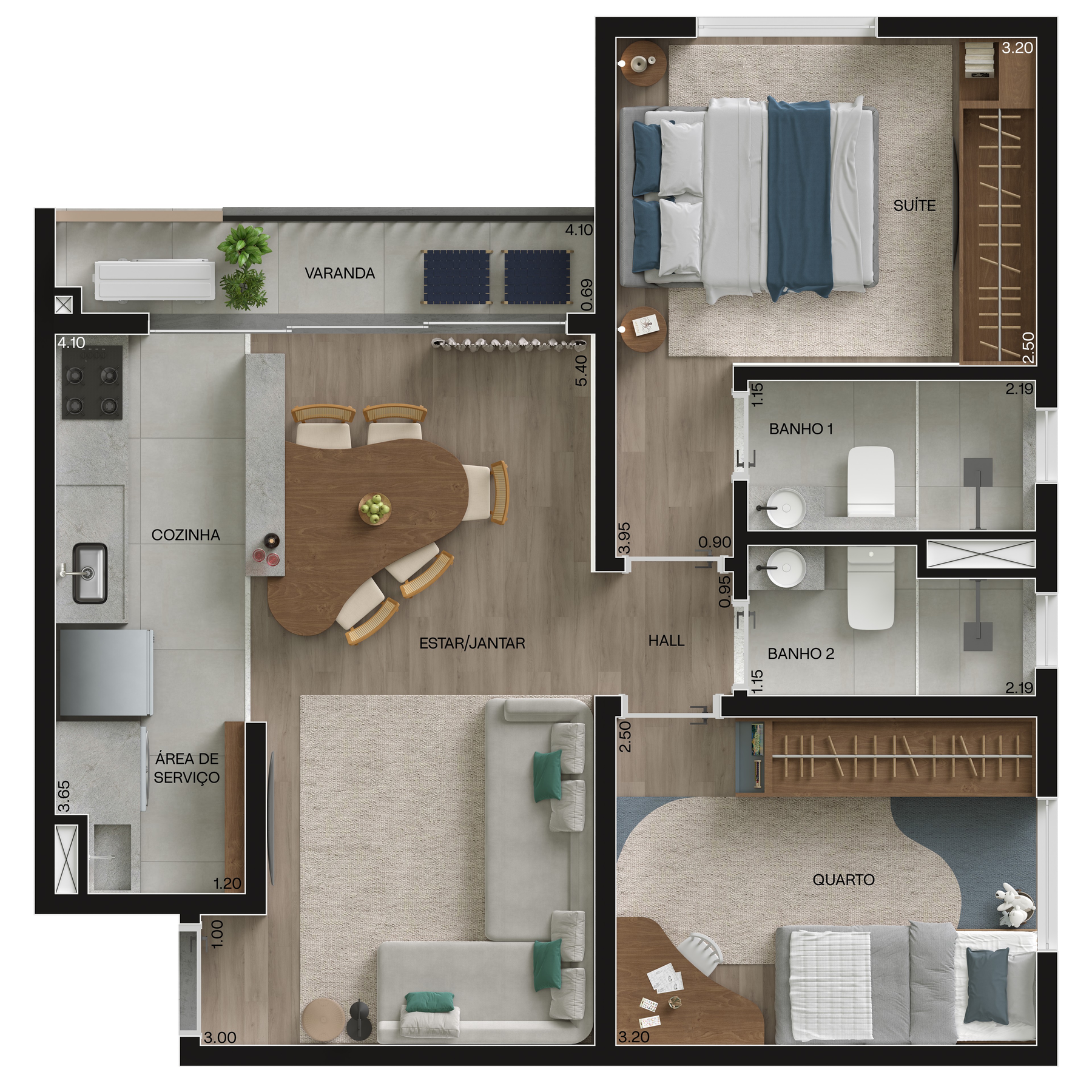 Planta 01 - 2 dorm 52,97m²