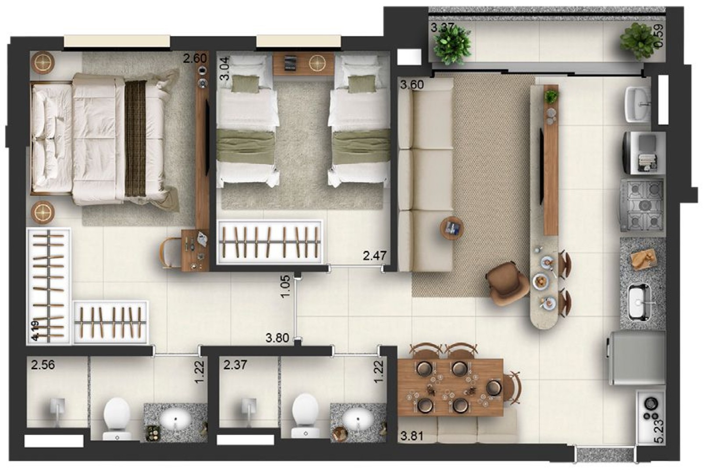 Planta 04 - 2 dorm 57m²