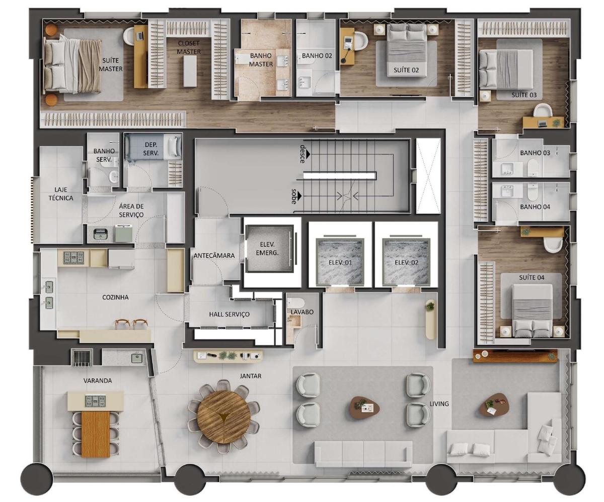 Planta 01 - 4 dorm 280m²