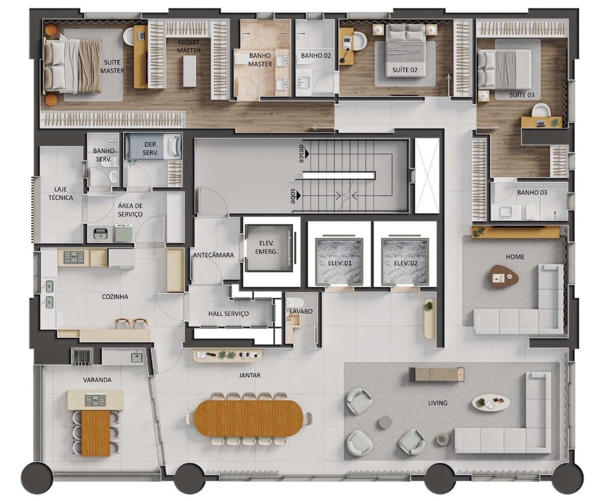 Planta 02 - 3 dorm 280m² - opção