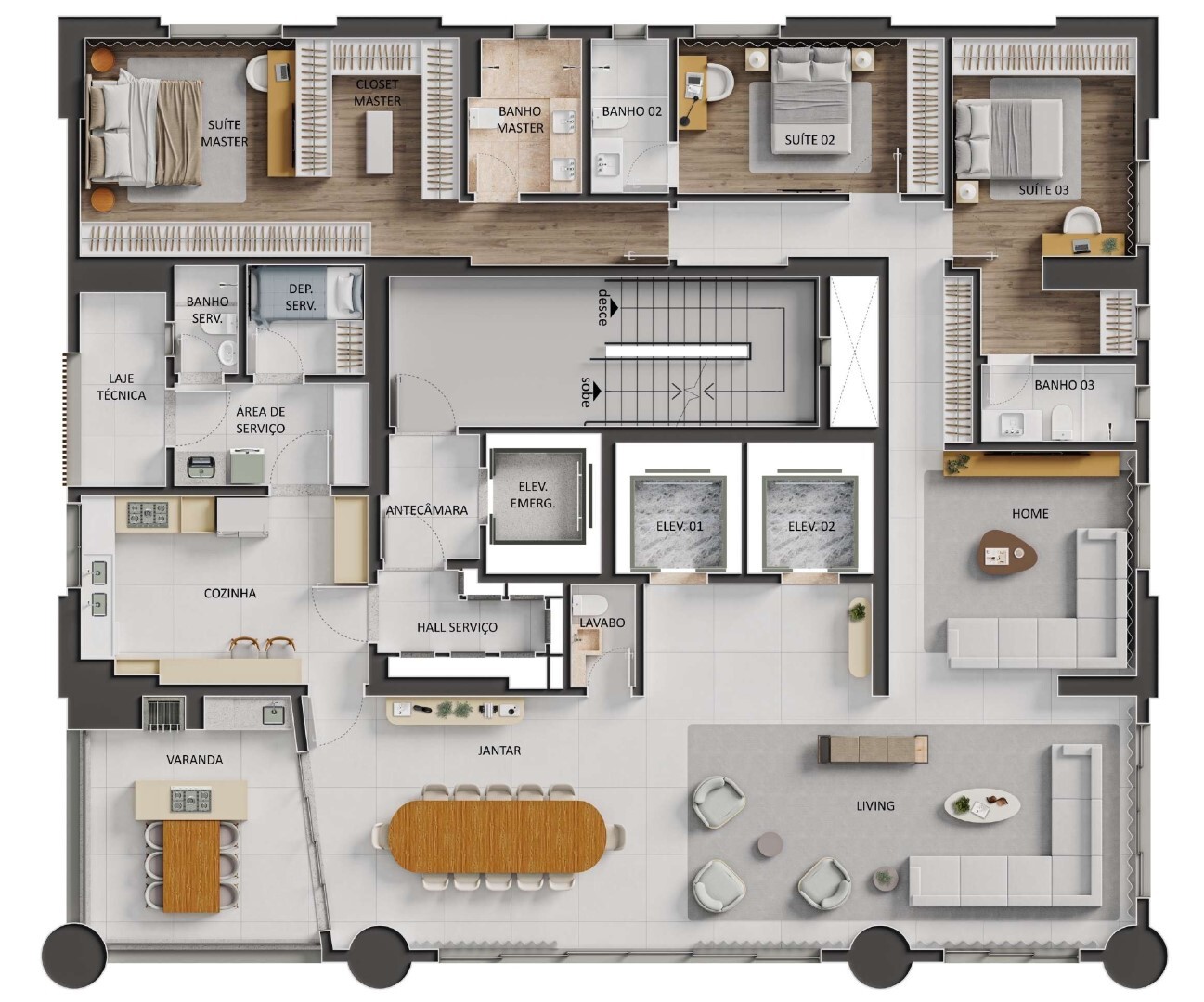 Planta 02 - 3 dorm 280m² - opção