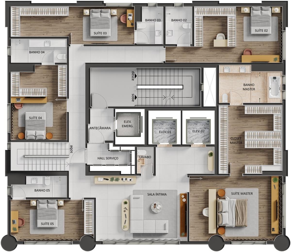 Planta 03 - 538,07m² - cobertura duplex - inferior
