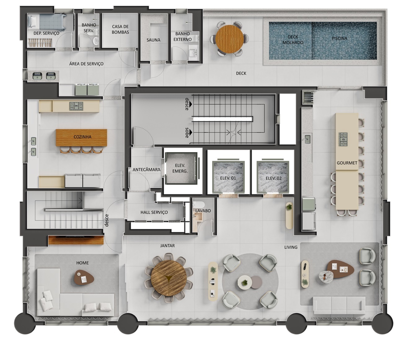 Planta 04 - 538,07m² - cobertura duplex - superior