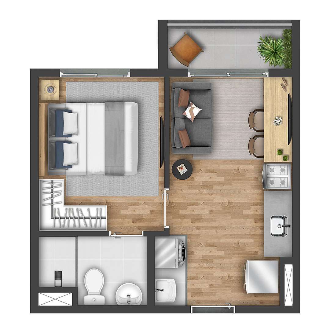 Planta 01 - 1 dorm 27m²