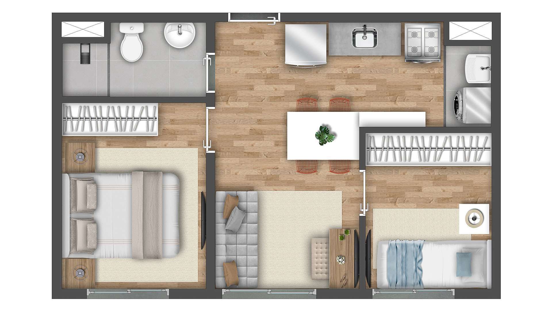 Planta 02 - 2 dorm 34m²